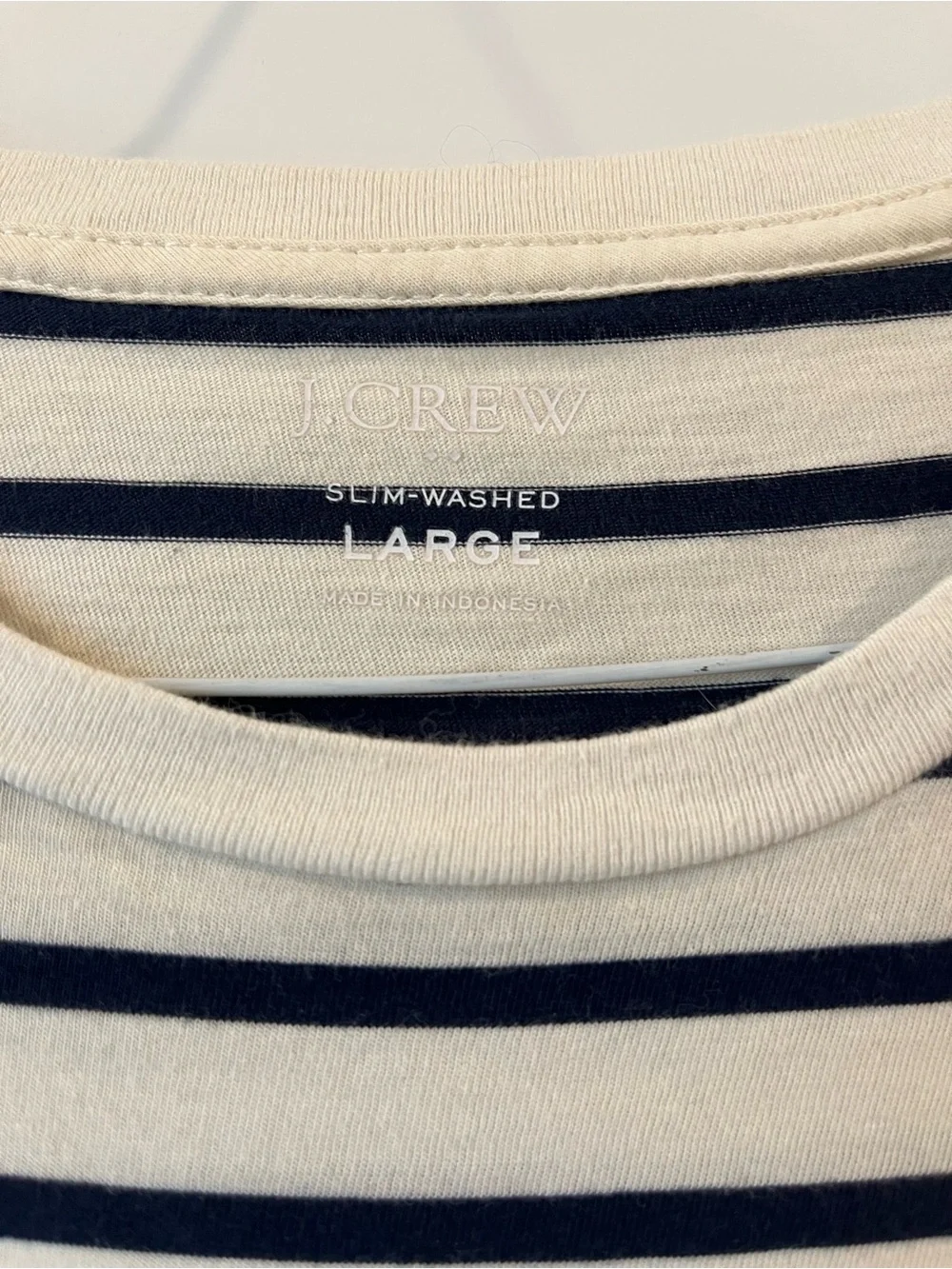 J.Crew Men’s Large Navy and White Striped Short Sleeve Tee